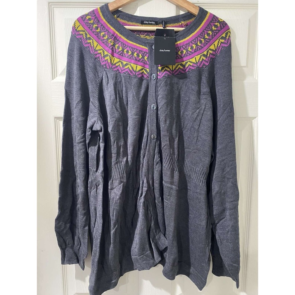 Daisy Fuentes Cardigan Sweater Cotton Blend Gray Button Down 2X A003394